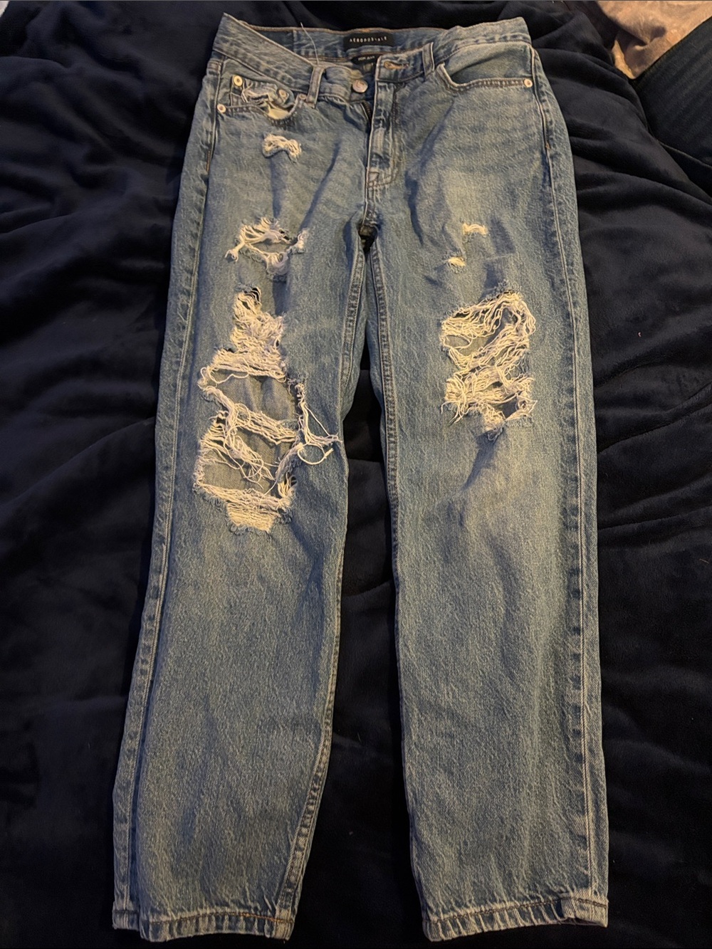 Aeropostale Distressed Light Blue Straight Leg Jeans